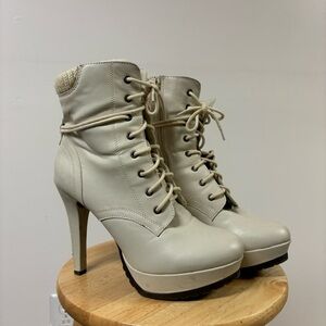 Call It Spring white lace up heel boots size 10W